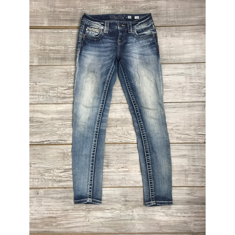 Miss Me Womens White Washed Bootcut Flared Badazzled 5 Pocket Blue Jean 25x27